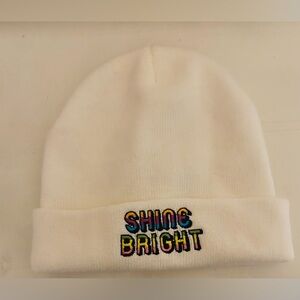 White Beanie with Colorful 'Shine Bright' Embroidery